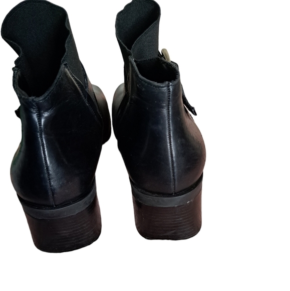 NINE WEST leather booties buckle elastic comfort ankle boots block heel black 6 - Picture 3 of 10